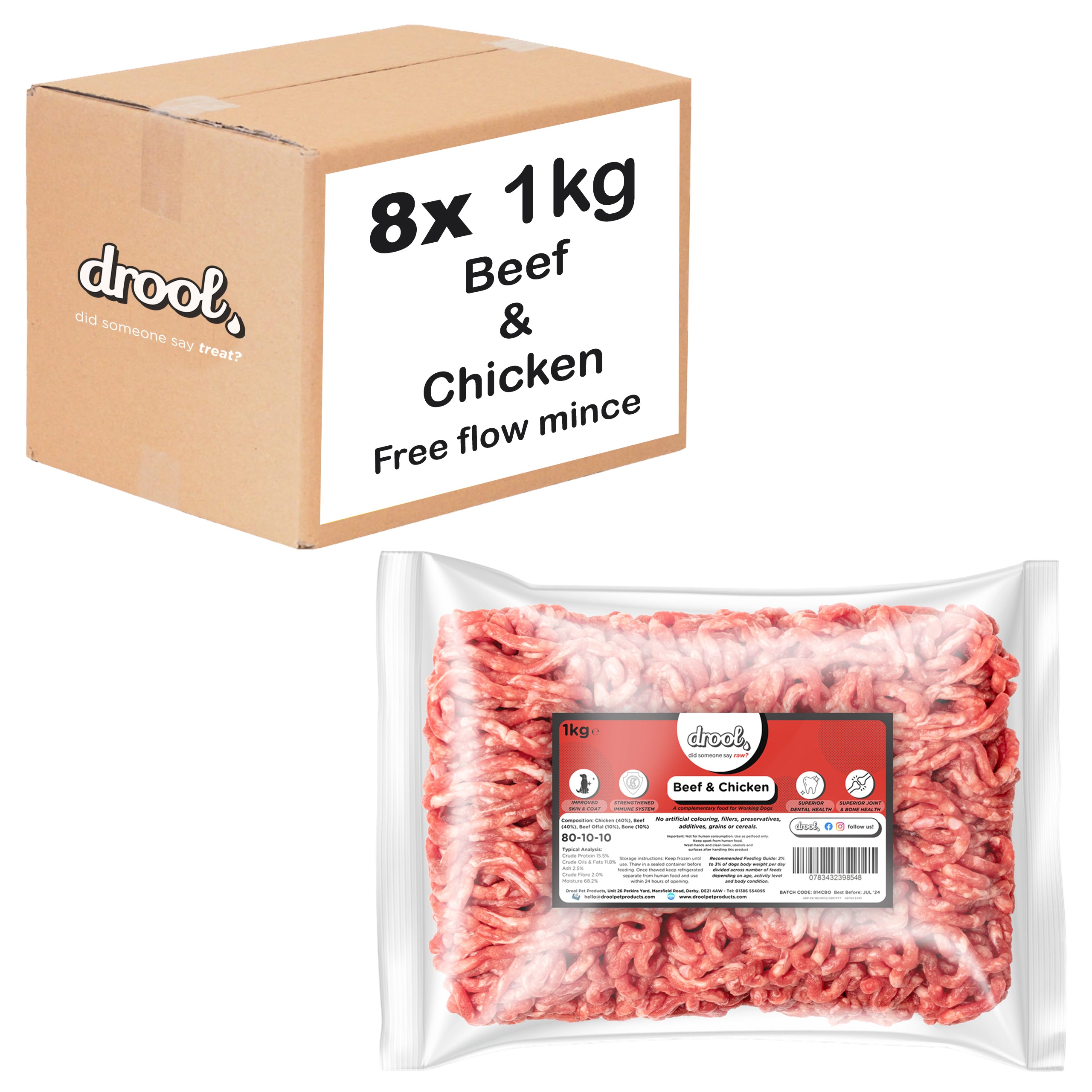 Beef & Chicken Freeflow Mince 80/10/10 (8x1kg pack) Wholesale